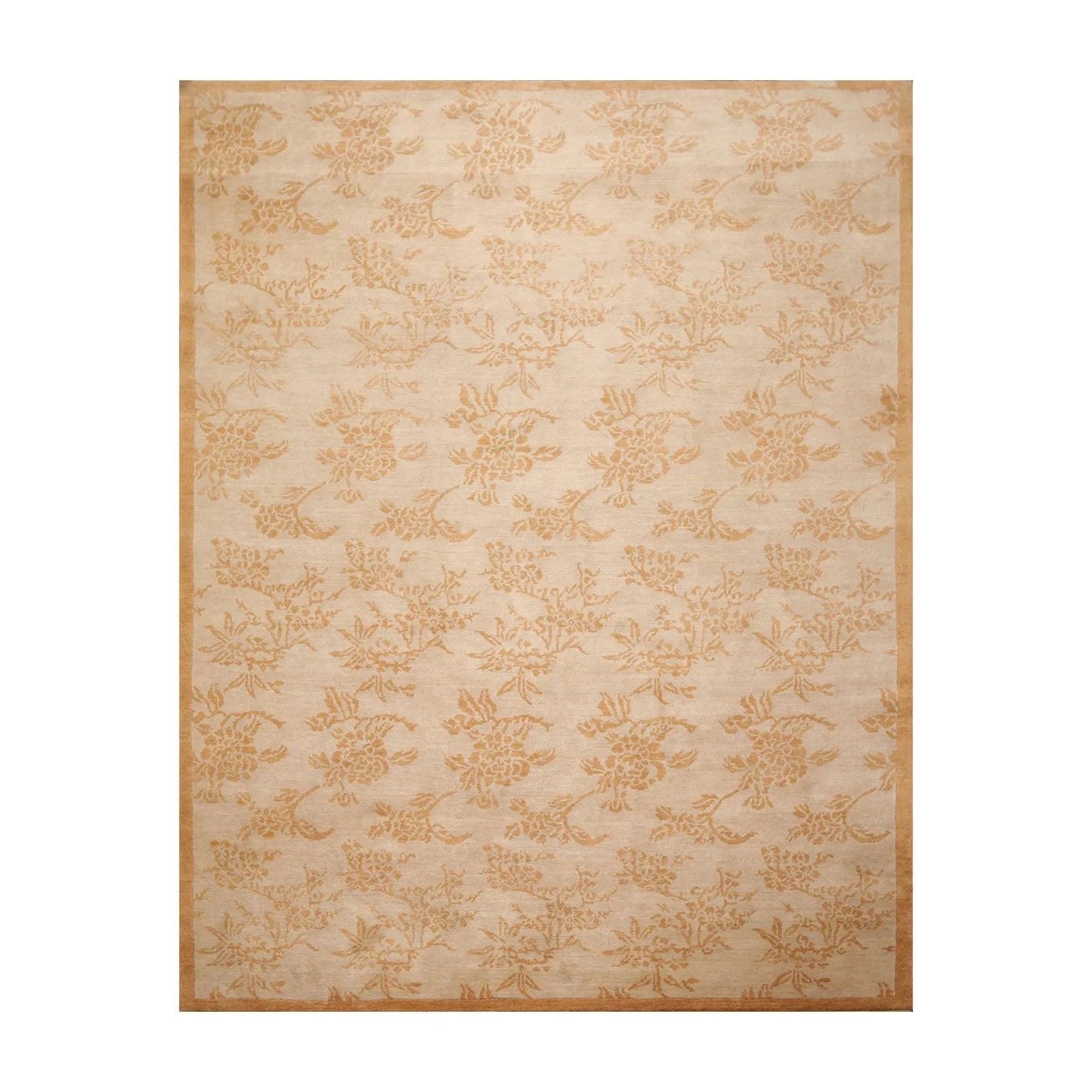 8'1'' x 10'5'' Hand Knotted Tibetan 100% Wool Floral Oriental Area Rug Taupe-0