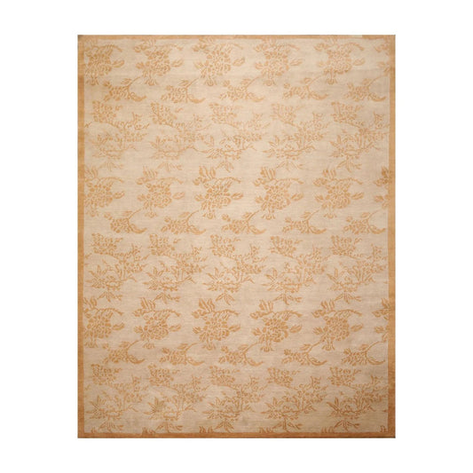 8'1'' x 10'5'' Hand Knotted Tibetan 100% Wool Floral Oriental Area Rug Taupe-0