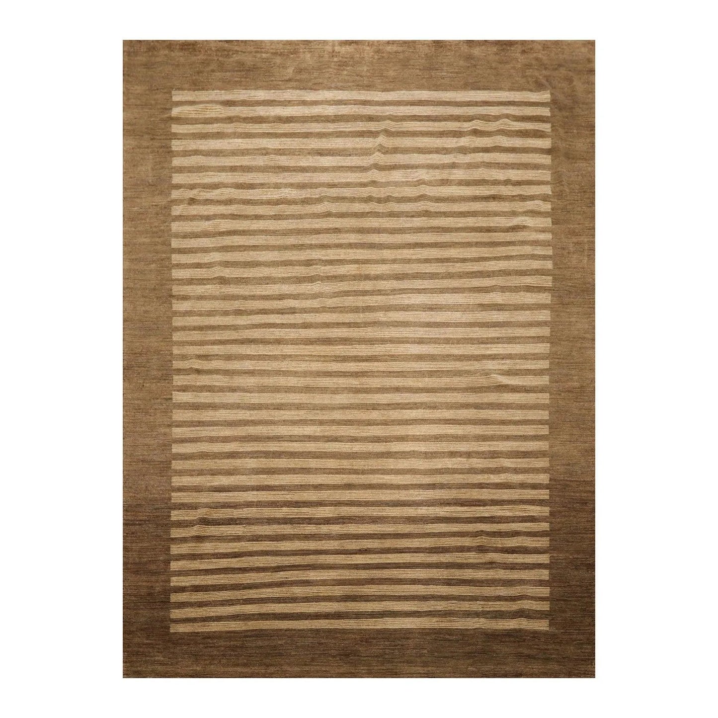8'10'' x 11'9'' Hand Knotted Tibetan Wool Stripes Modern Stripes Area Rug Brown-0