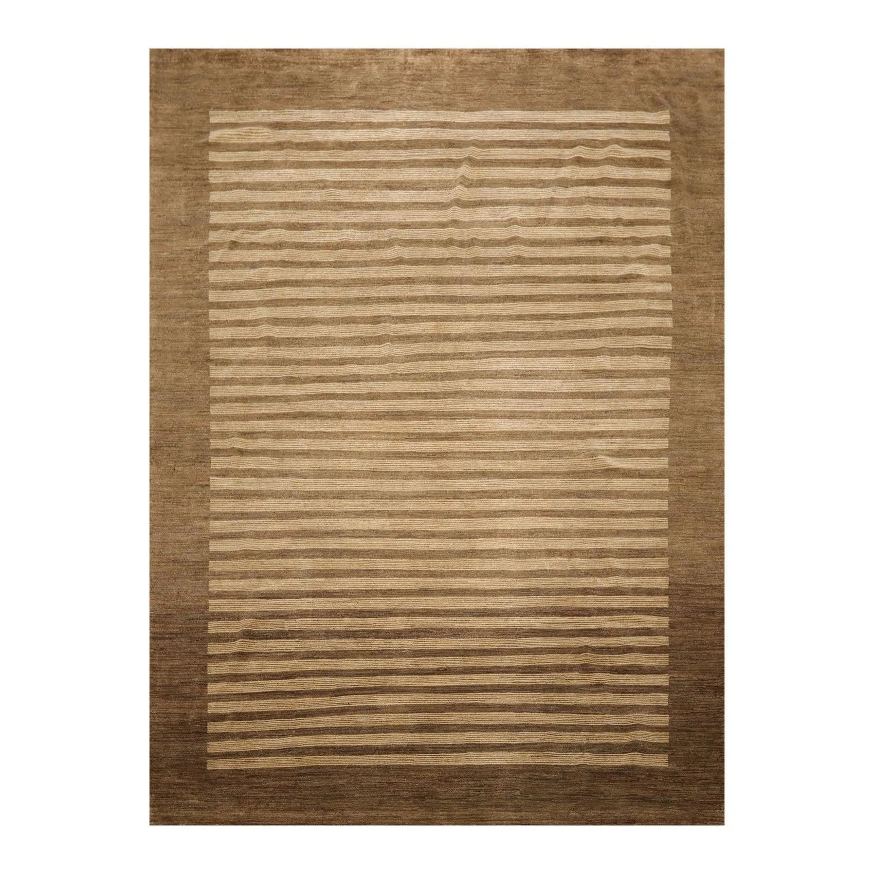 8'10'' x 11'9'' Hand Knotted Tibetan Wool Stripes Modern Stripes Area Rug Brown-0