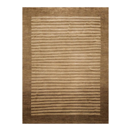8'10'' x 11'9'' Hand Knotted Tibetan Wool Stripes Modern Stripes Area Rug Brown-0