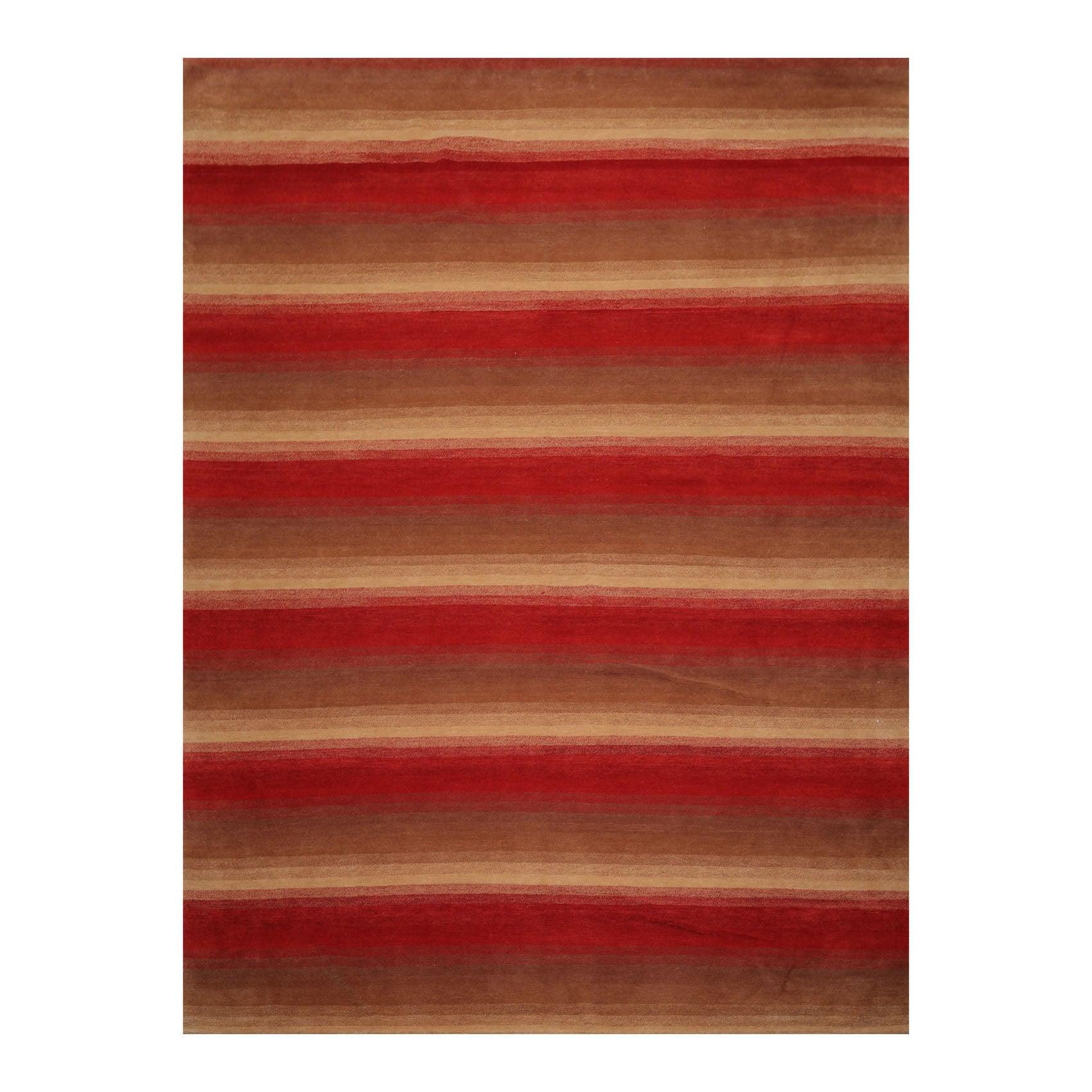 9' x 11'9" Hand Knotted Tibetan Wool Stripes Modern Oriental Area Rug Brown-0