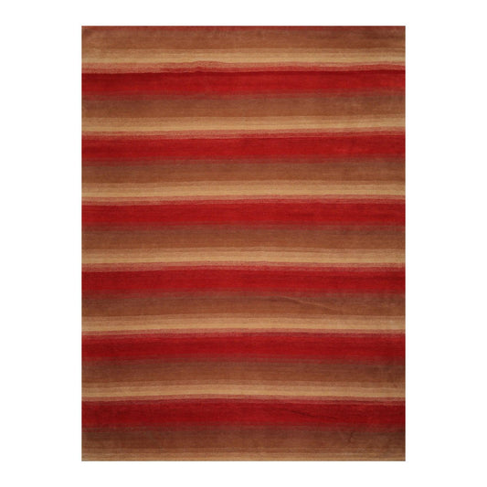 9' x 11'9" Hand Knotted Tibetan Wool Stripes Modern Oriental Area Rug Brown-0