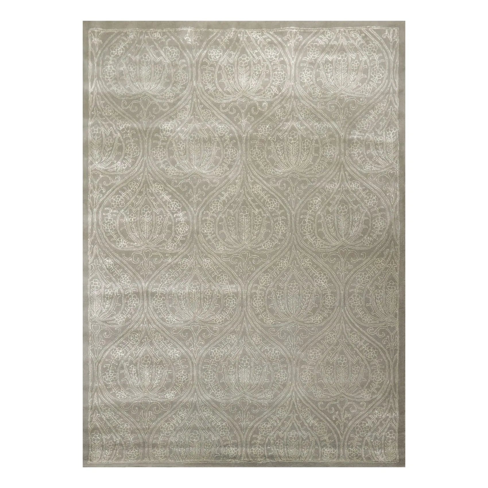 8' x 11' Handmade Wool & Art Silk Patterned Transitional Area Rug Gray Caledon-0