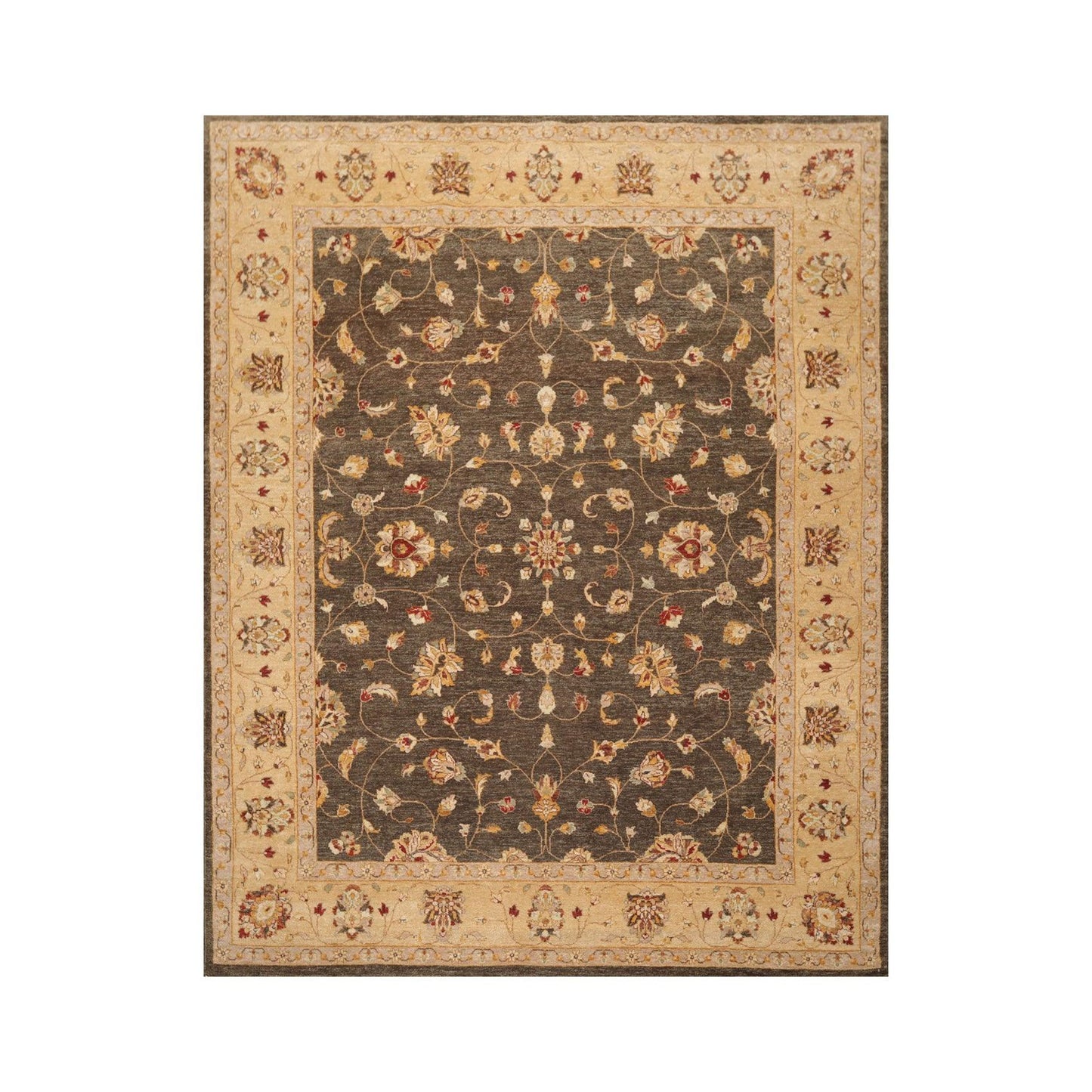 7'11" x 10' Hand Knotted Wool Peshawar Traditional Oriental Area Rug Brown Beige-0