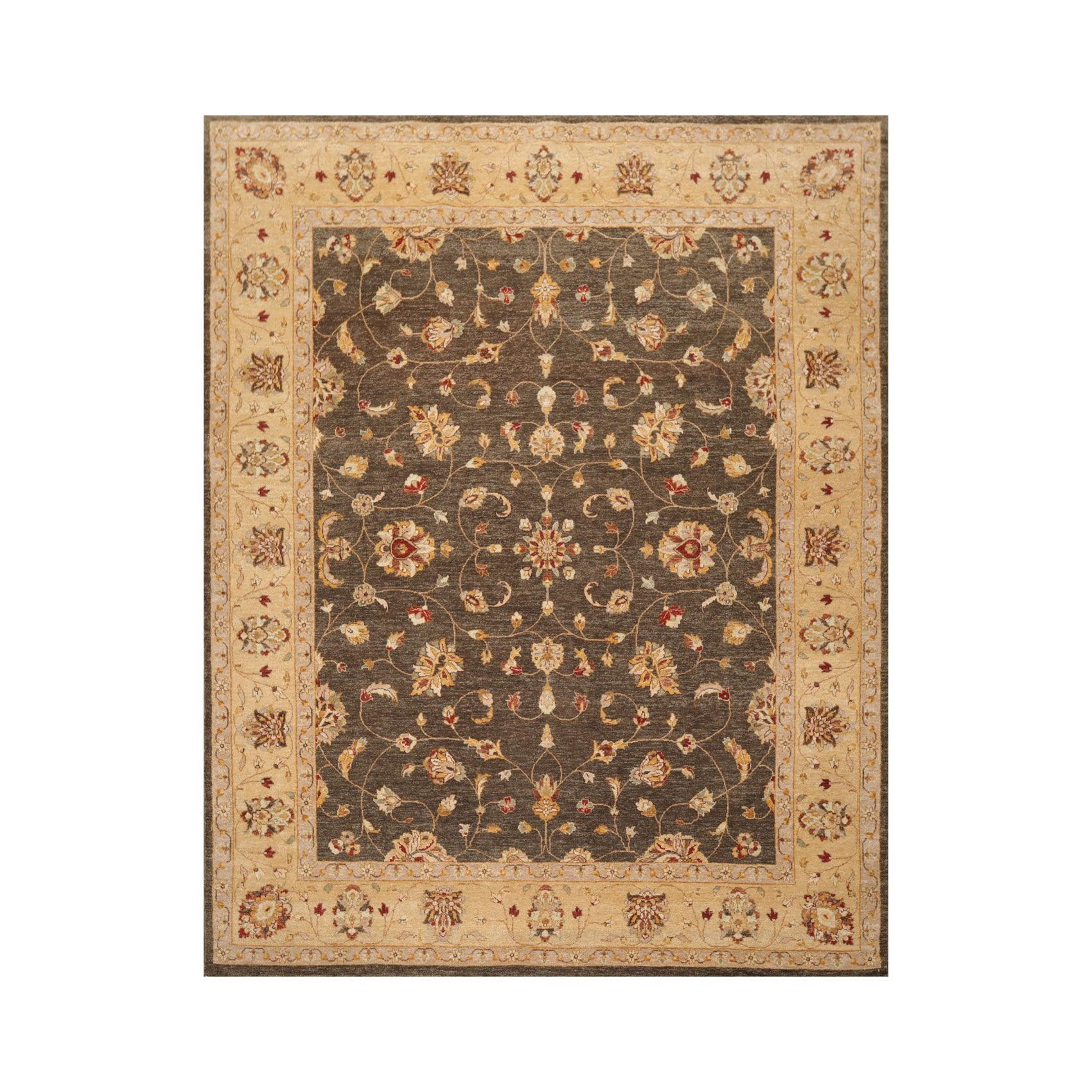 7'11" x 10' Hand Knotted Wool Peshawar Traditional Oriental Area Rug Brown Beige-0