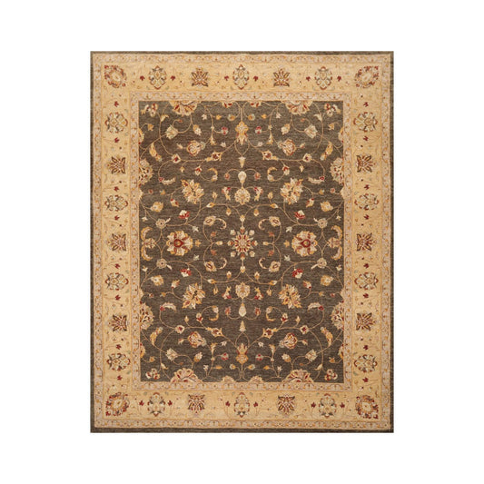 7'11" x 10' Hand Knotted Wool Peshawar Traditional Oriental Area Rug Brown Beige-0