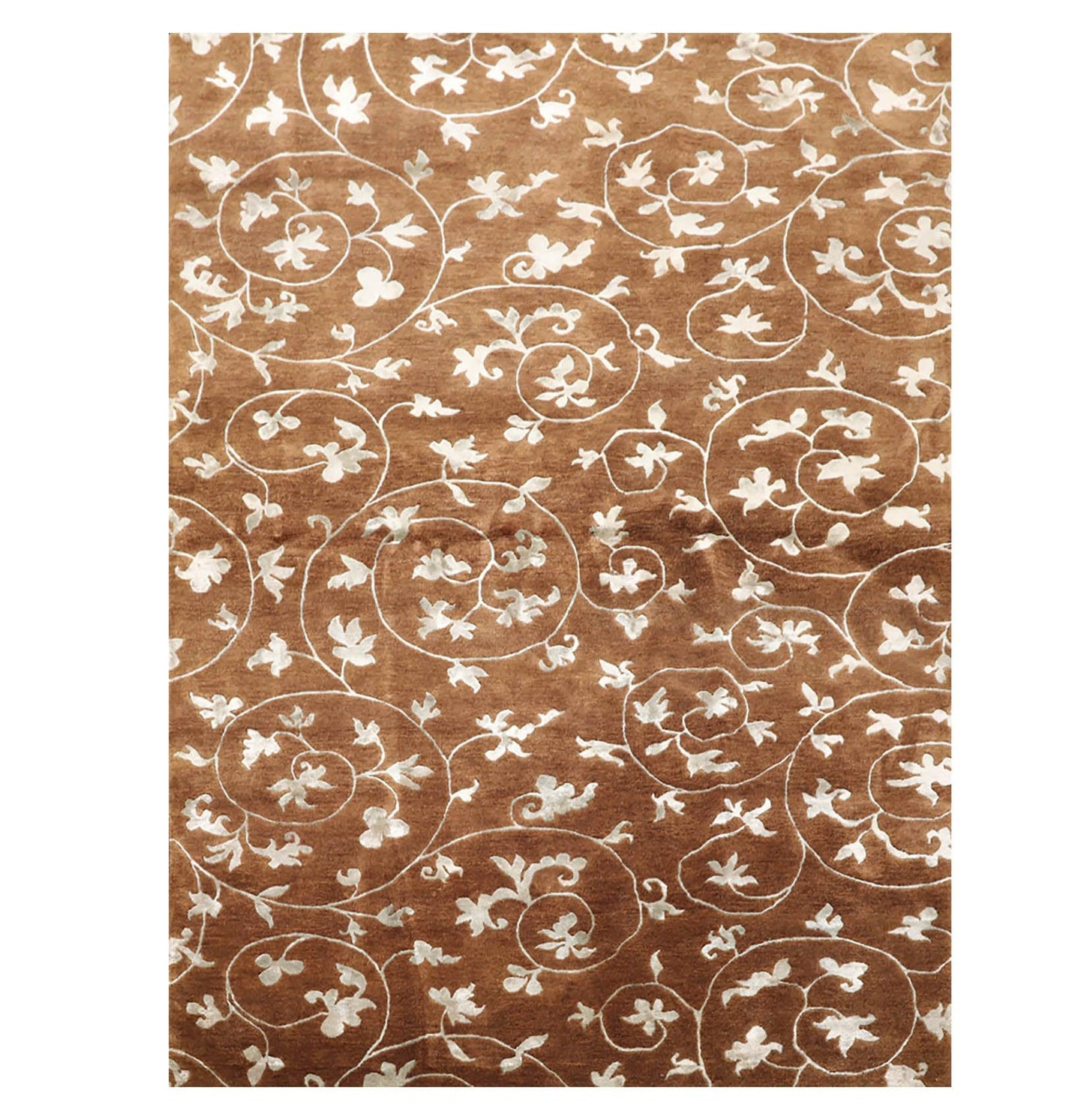 5'8" x 8'5" Hand Knotted Tibetan Wool & Art Silk Floral Oriental Area Rug Brown-0