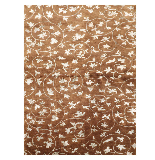 5'8" x 8'5" Hand Knotted Tibetan Wool & Art Silk Floral Oriental Area Rug Brown-0