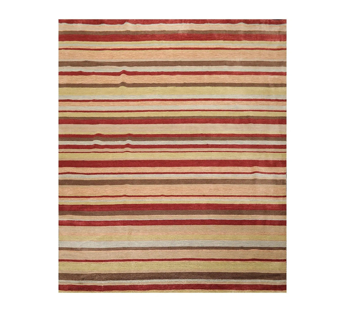 8'1'' x 9'8'' Hand Knotted Tibetan 100% Wool Stripes Oriental Area Rug Rust-0