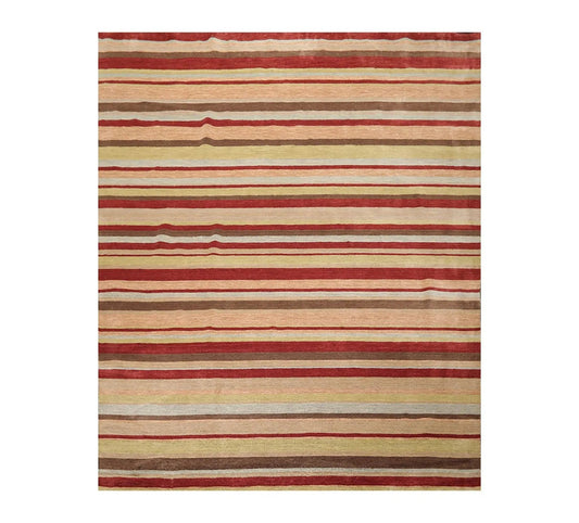8'1'' x 9'8'' Hand Knotted Tibetan 100% Wool Stripes Oriental Area Rug Rust-0