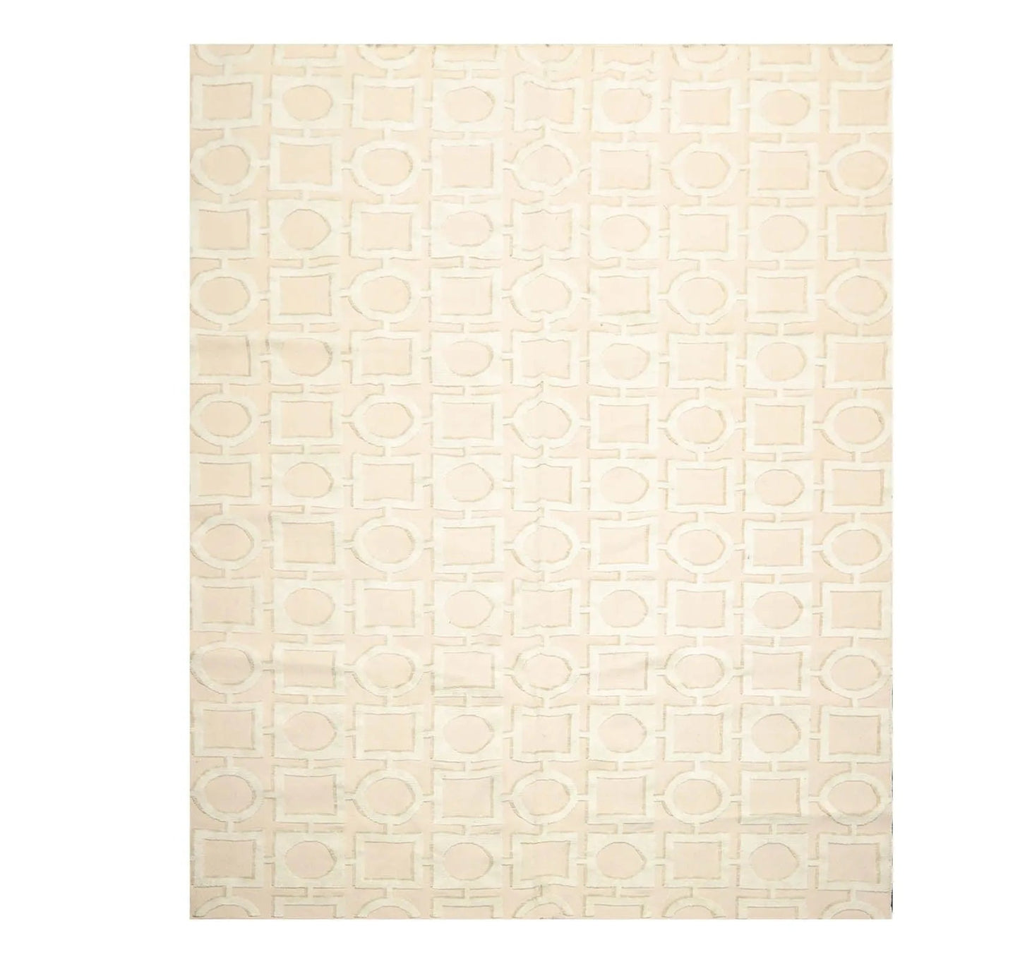 7'11'' x 9'11'' Hand Knotted Tibetan Cotton & Silk Designer Geometric Area Rug Beige-0