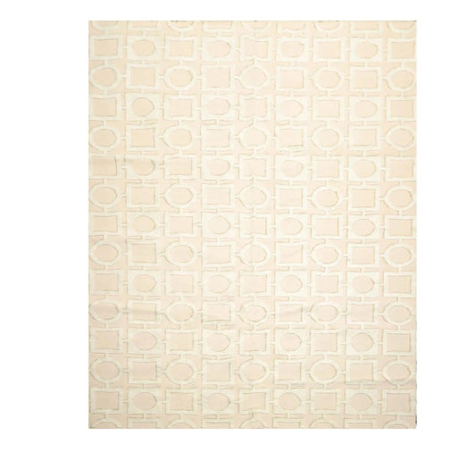 7'11'' x 9'11'' Hand Knotted Tibetan Cotton & Silk Designer Geometric Area Rug Beige-0