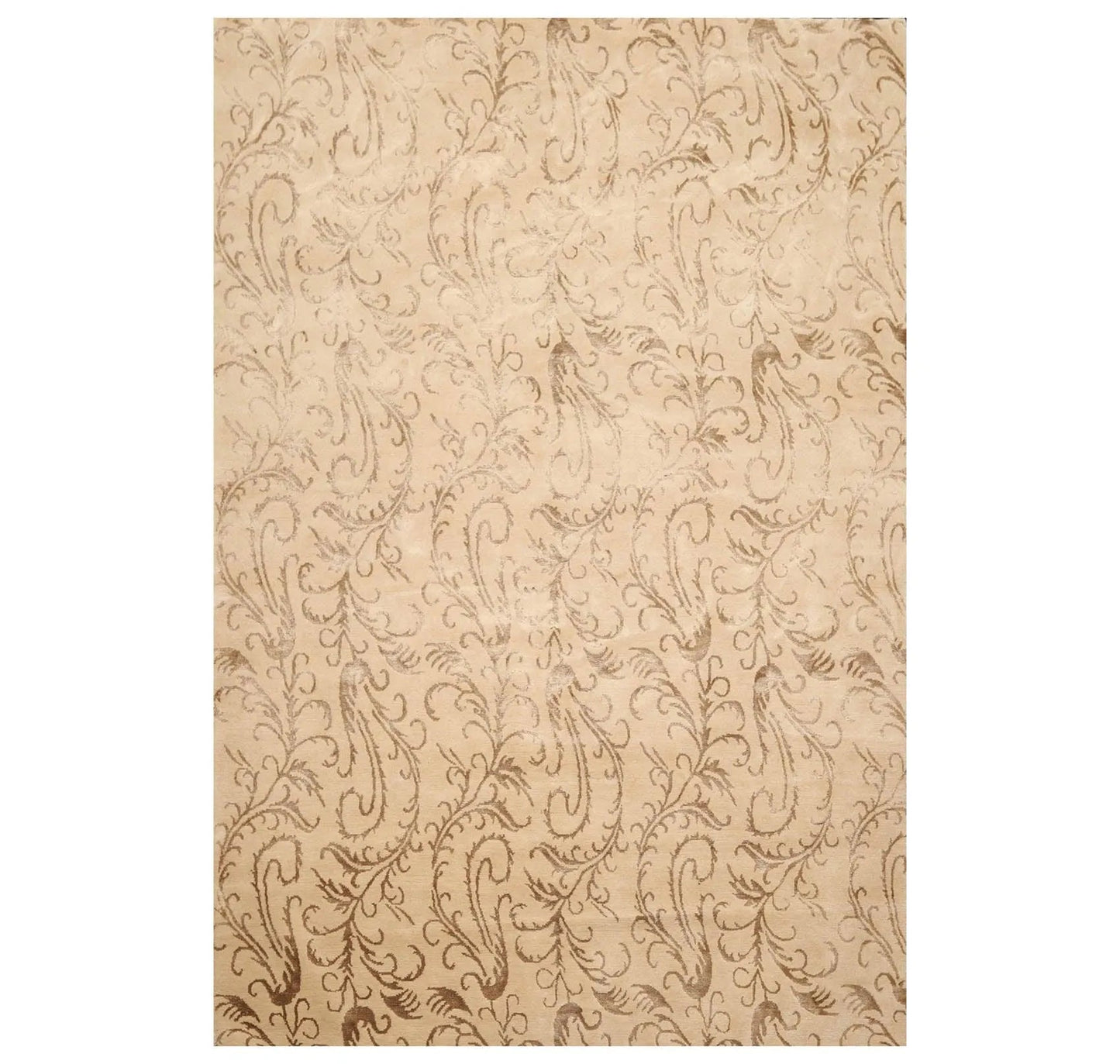 6' x 8'8'' Hand Knotted Tibetan Wool and Silk Botanical Area Rug Beige-0