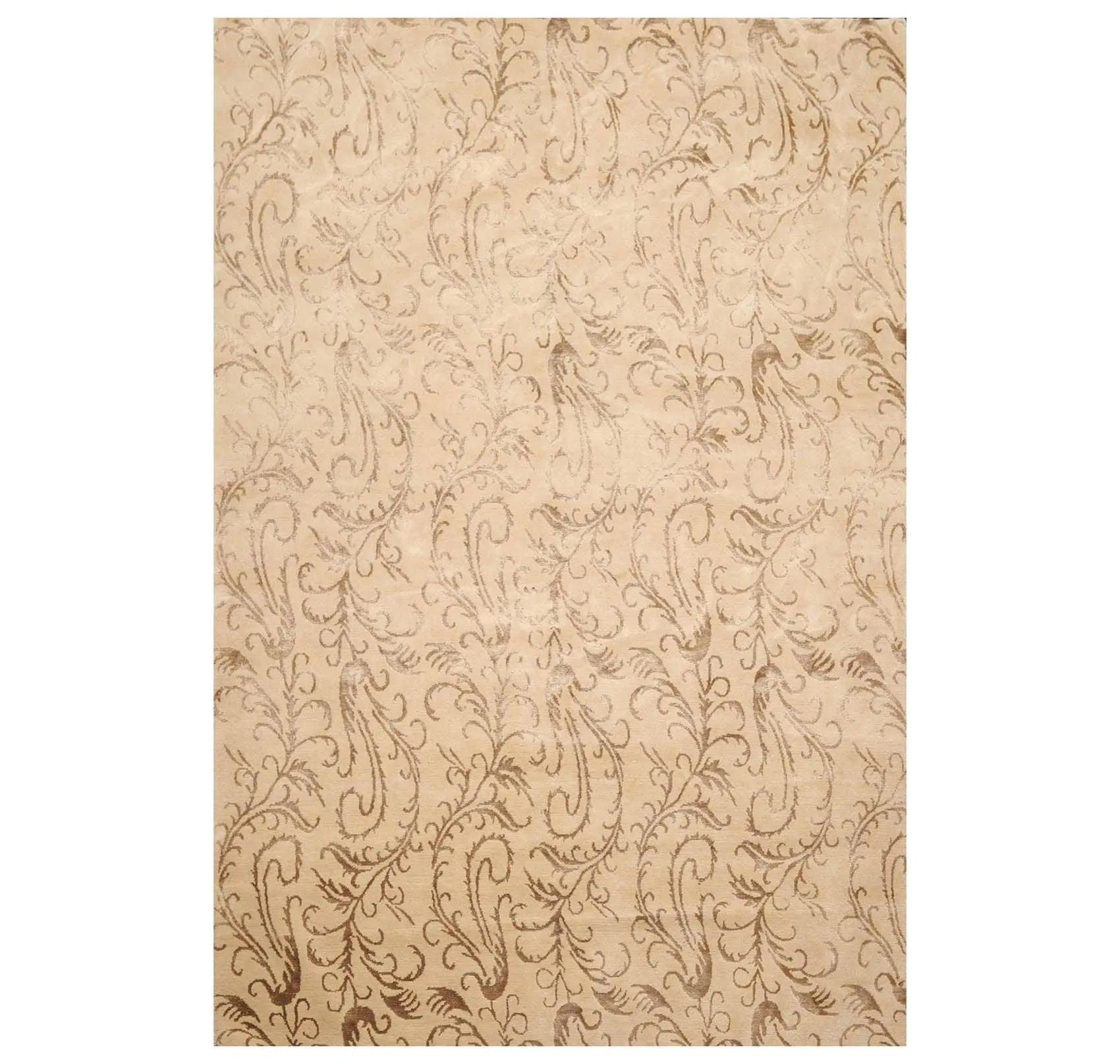 6' x 8'8'' Hand Knotted Tibetan Wool and Silk Botanical Area Rug Beige-0