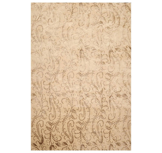 6' x 8'8'' Hand Knotted Tibetan Wool and Silk Botanical Area Rug Beige-0