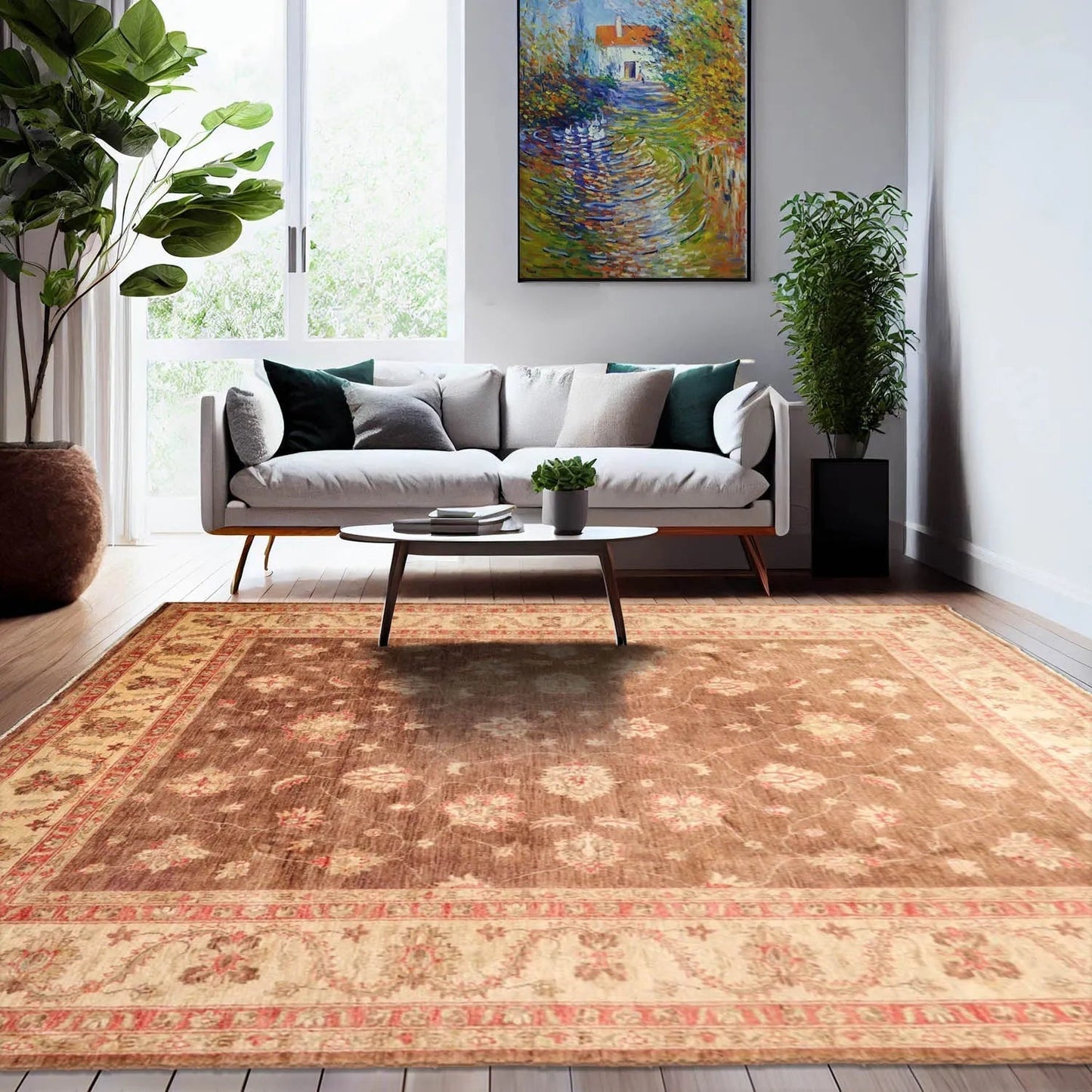 7'11" x 9'5" Hand Knotted 100% Wool Peshawar Traditional Oriental Area Rug Brown-0