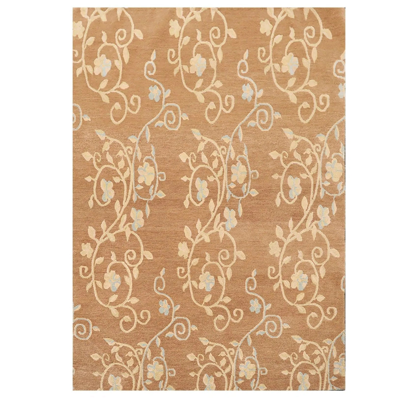 3'11'' x 5'11'' Hand Knotted Tibetan 100% Wool Scrolls Oriental Area Rug Caramel-0