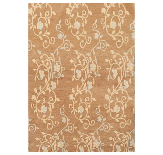 3'11'' x 5'11'' Hand Knotted Tibetan 100% Wool Scrolls Oriental Area Rug Caramel-0