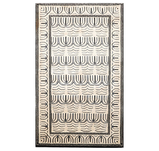 3' x 4'11" Hand Knotted Tibetan Wool & Silk Hip Designer 200 KPSI Area Rug Cream-0