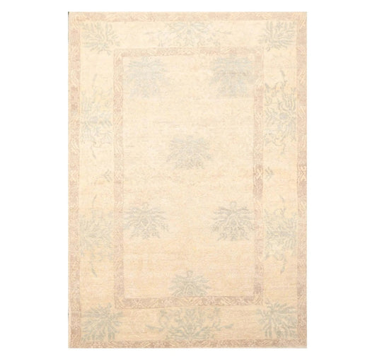3'11'' x 5'11'' Hand Knotted Tibetan 100% Wool Floral Oriental Area Rug Beige-0
