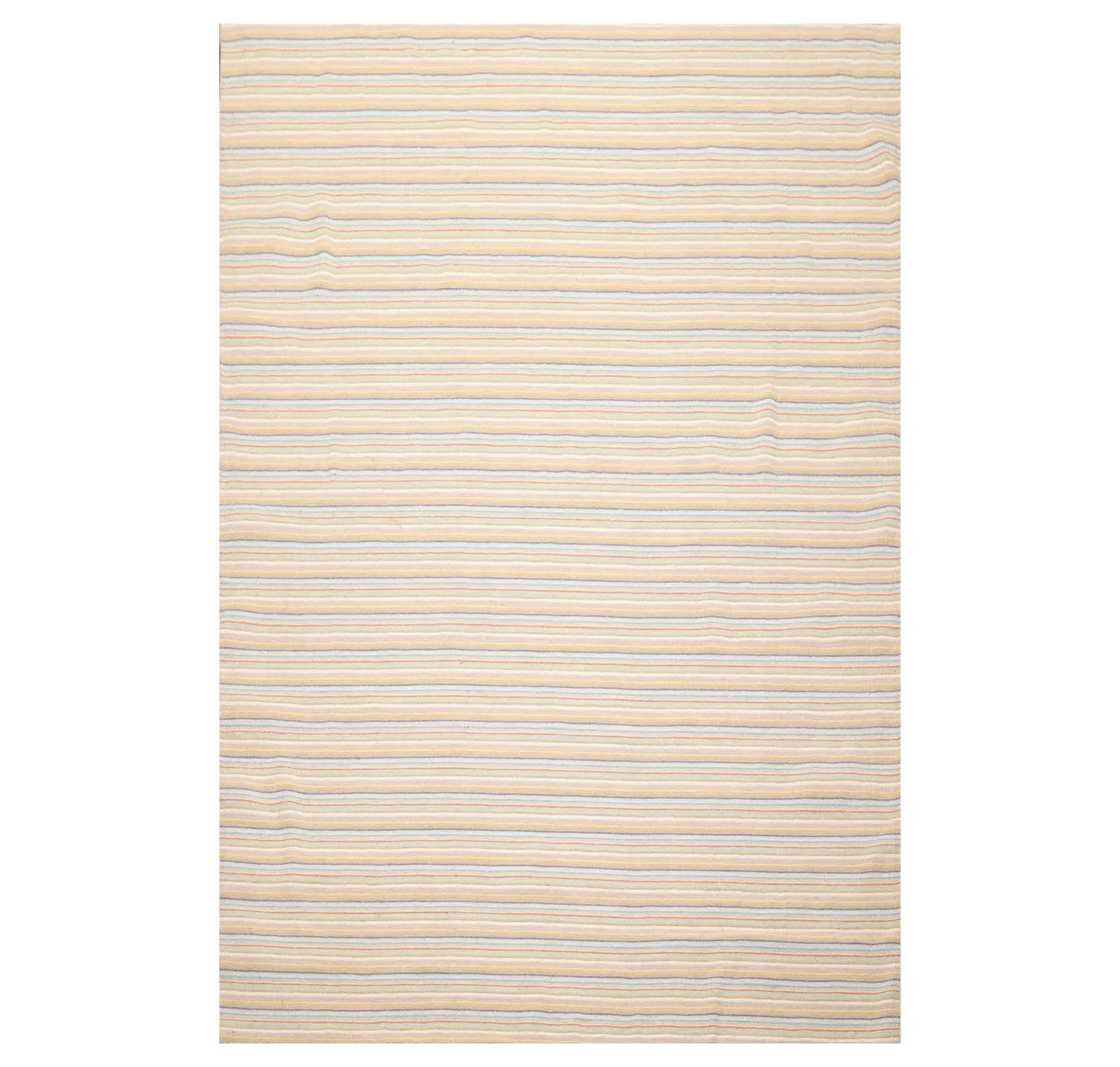 6'8'' x 9'11'' Hand Knotted Wool Designer Stripes Flat Weave Area Rug Beige-0
