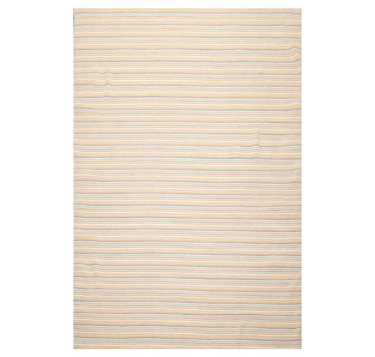 6'8'' x 9'11'' Hand Knotted Wool Designer Stripes Flat Weave Area Rug Beige-0