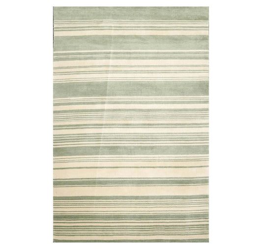 5'6'' x 8'10' Hand Knotted Tibetan Wool Designer Stripes Oriental Area Rug Beige-0