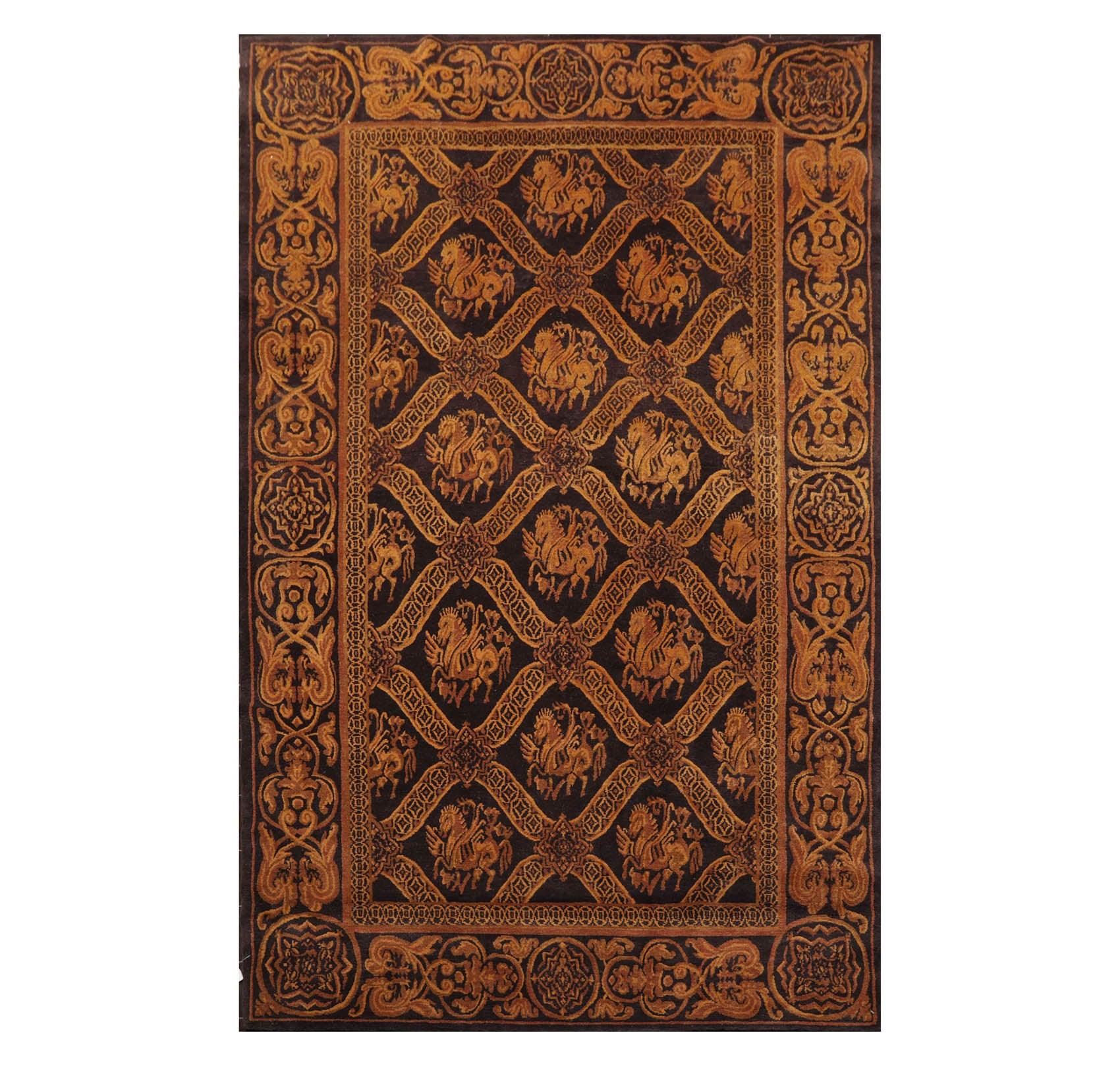 5'9'' x 8'7" Hand Knotted Tibetan 100% Wool Pictorial Area Rug Charcoal Brown-0