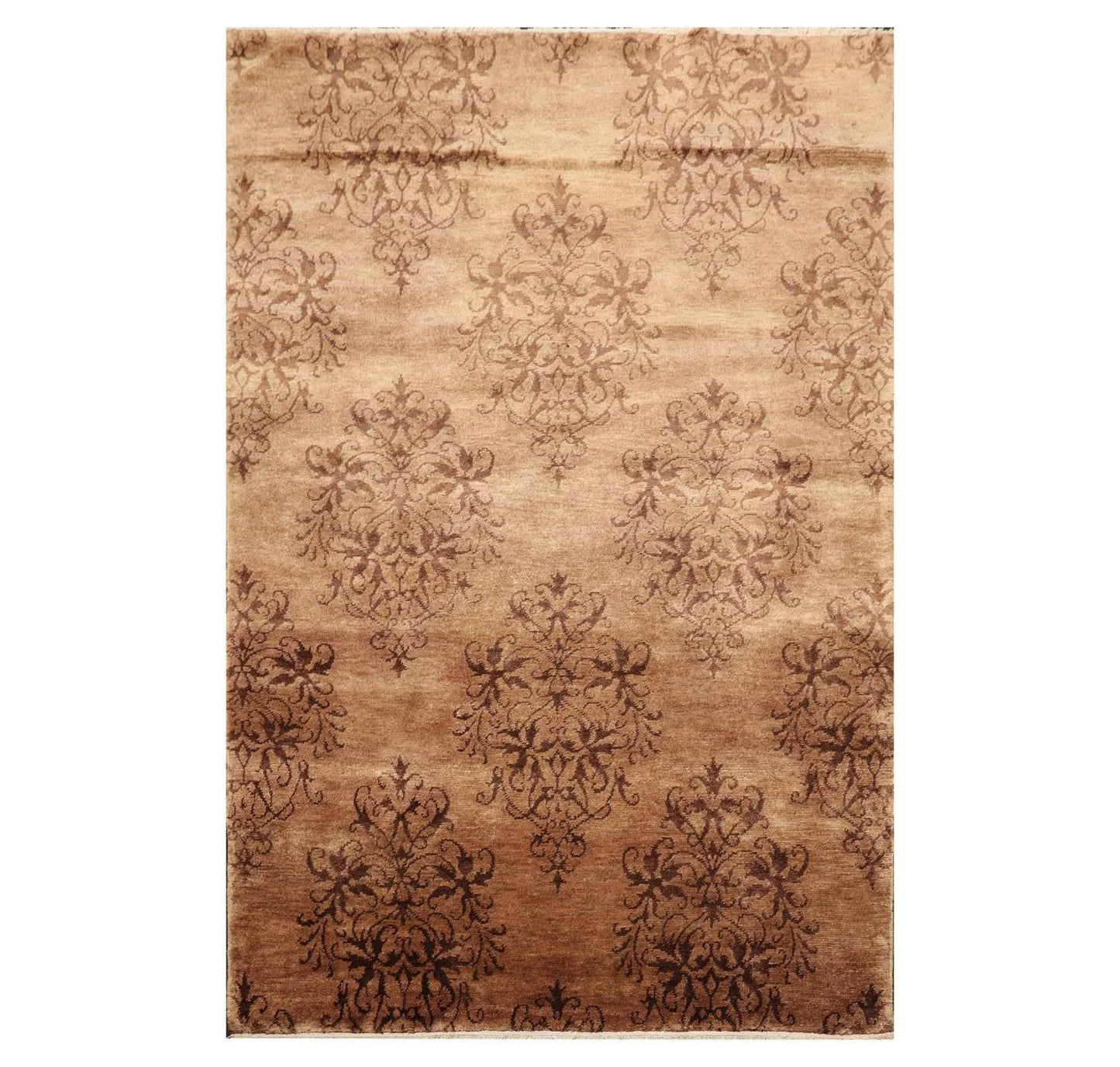5'1'' x 7'10'' Hand Knotted Tibetan Wool Damask Designer Area Rug Brown, Tan-0