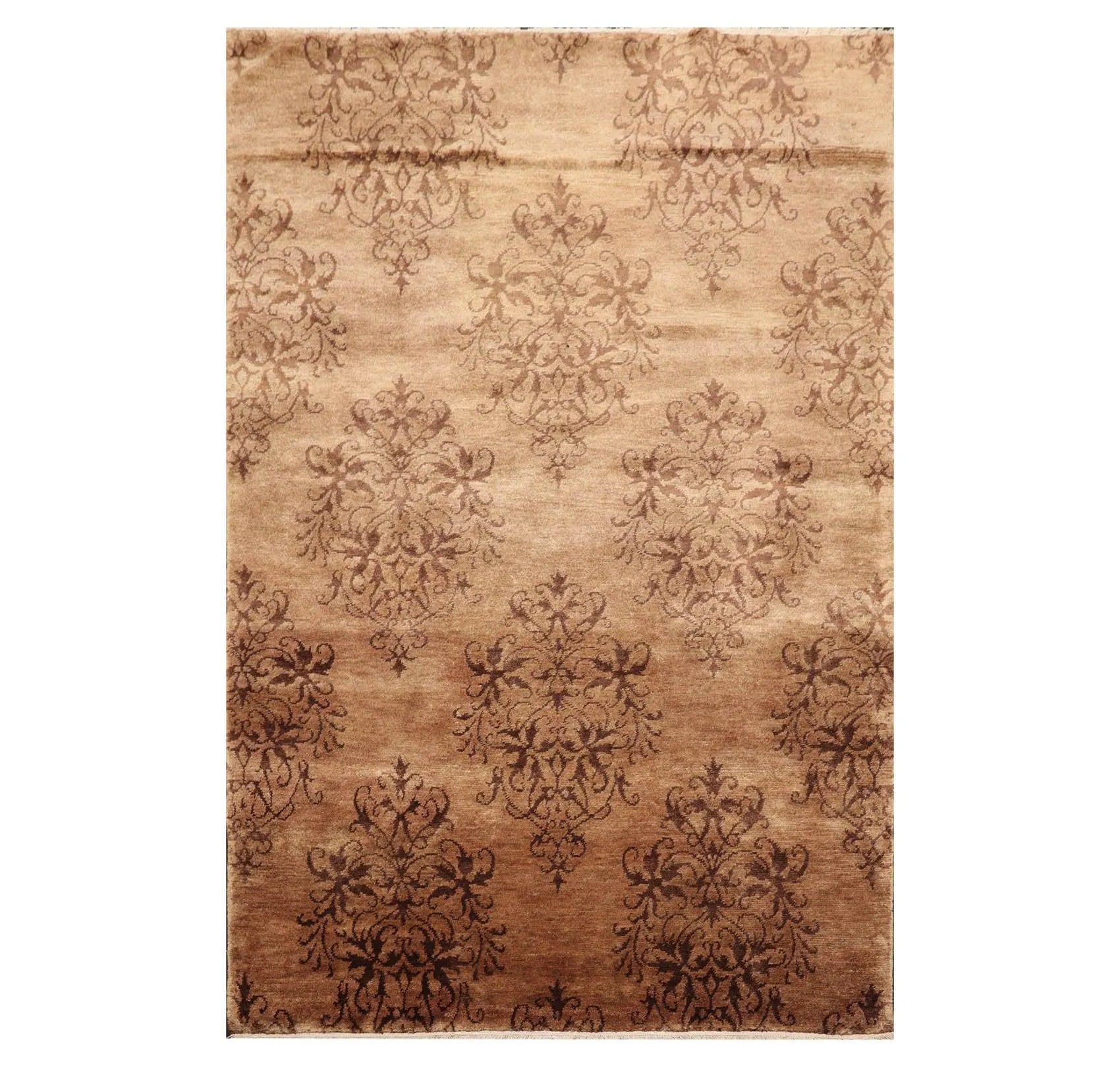 5'1'' x 7'10'' Hand Knotted Tibetan Wool Damask Designer Area Rug Brown, Tan-0
