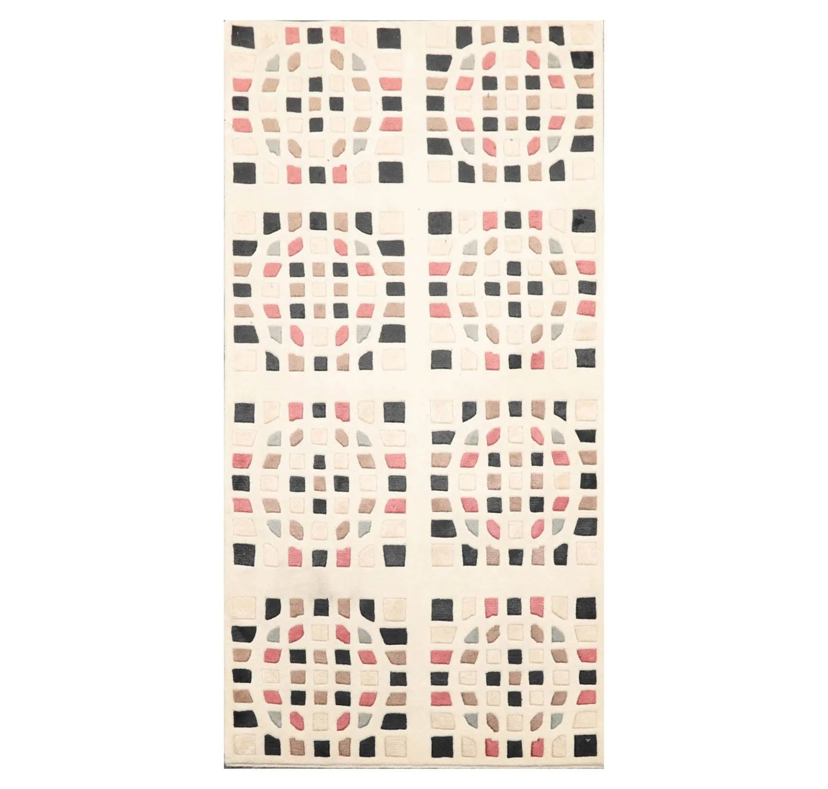 2'7' x 5' Hand Knotted Tibetan 100% Wool Graphic Modern Oriental Area Rug Cream-0