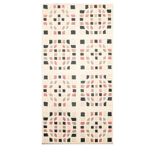 2'7' x 5' Hand Knotted Tibetan 100% Wool Graphic Modern Oriental Area Rug Cream-0