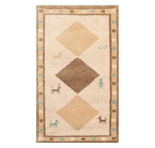 3' x 5' Hand Knotted 100% Wool Gabbeh Modern Plush Pile Area Rug Beige-0