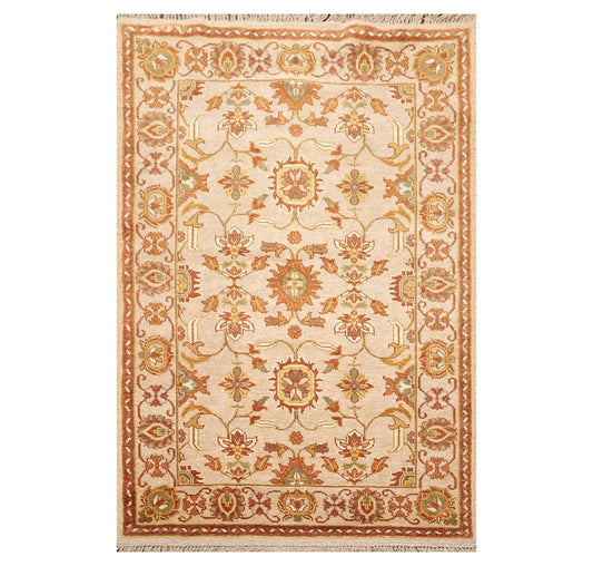 4' x 5'11'' Hand Knotted 100% Wool Oushak Traditional Area Rug Taupe, Beige-0
