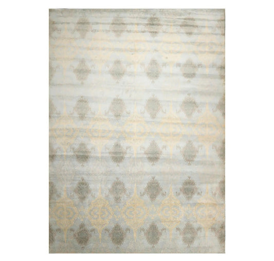 9'4'' x 13'3'' Handmade 100% Wool Ikat Modern Oriental Area Rug Light Blue-0