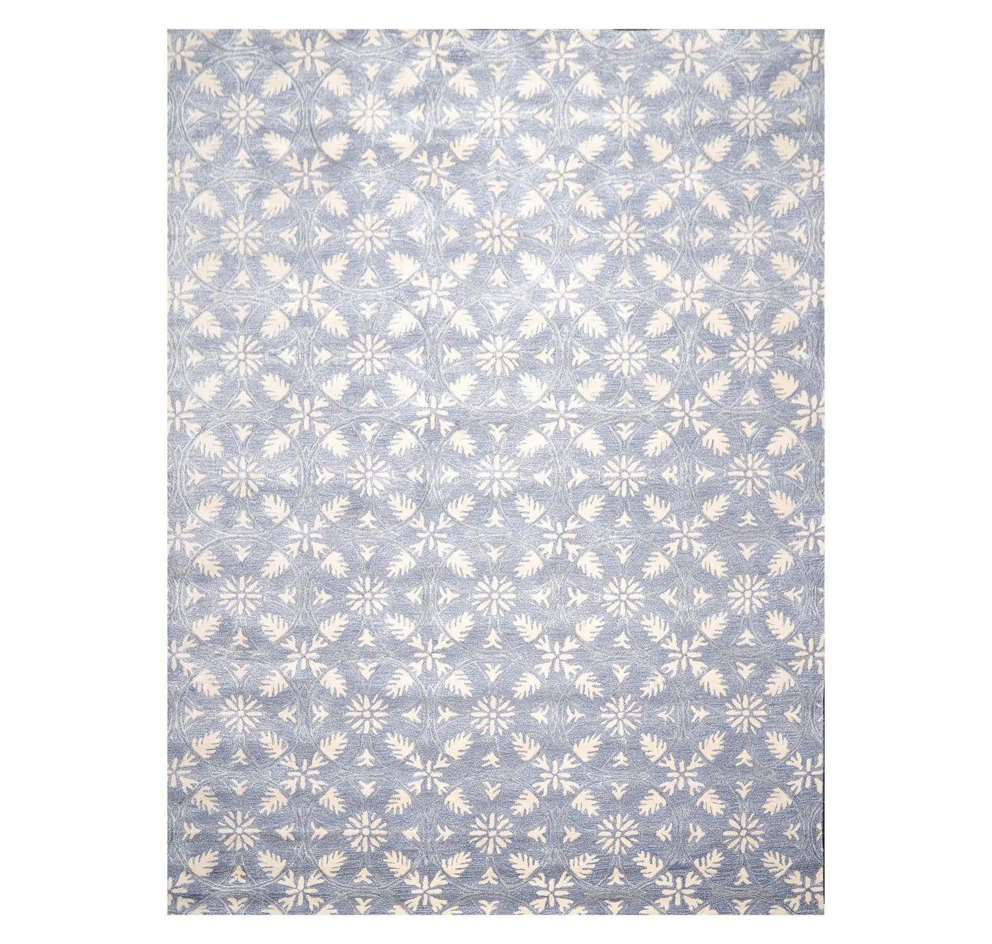 9'6'' x 12'5'' Handmade Wool & Art Silk Botanical Oriental Area Rug Blue, Ivory-0