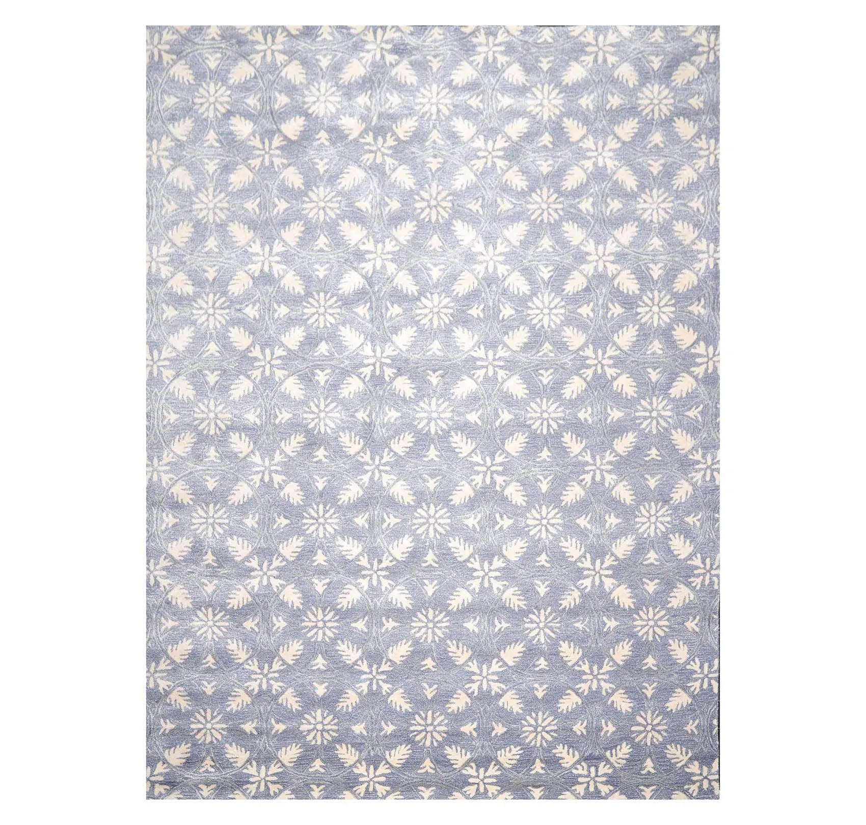 9'6'' x 12'5'' Handmade Wool & Art Silk Botanical Oriental Area Rug Blue, Ivory-0