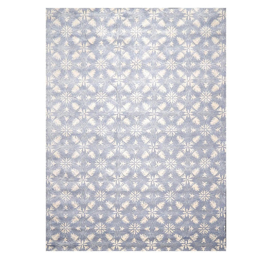 9'6'' x 12'5'' Handmade Wool & Art Silk Botanical Oriental Area Rug Blue, Ivory-0
