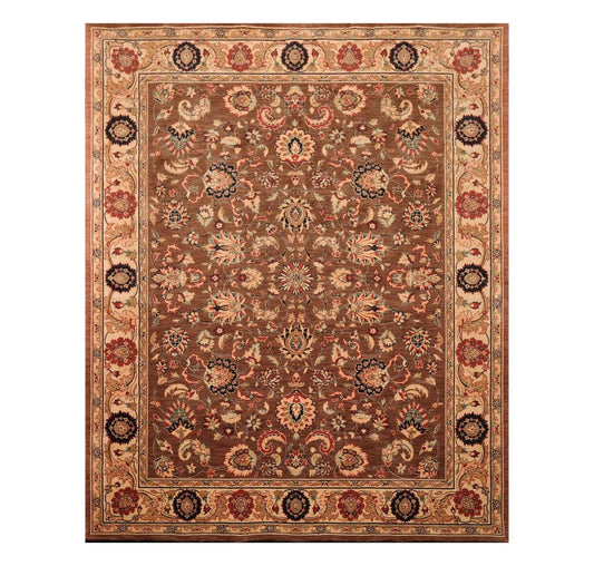 8x10 Brown Machine Made Parthia Ahar Khaki 100% Wool Traditional Oriental Area Rug-0