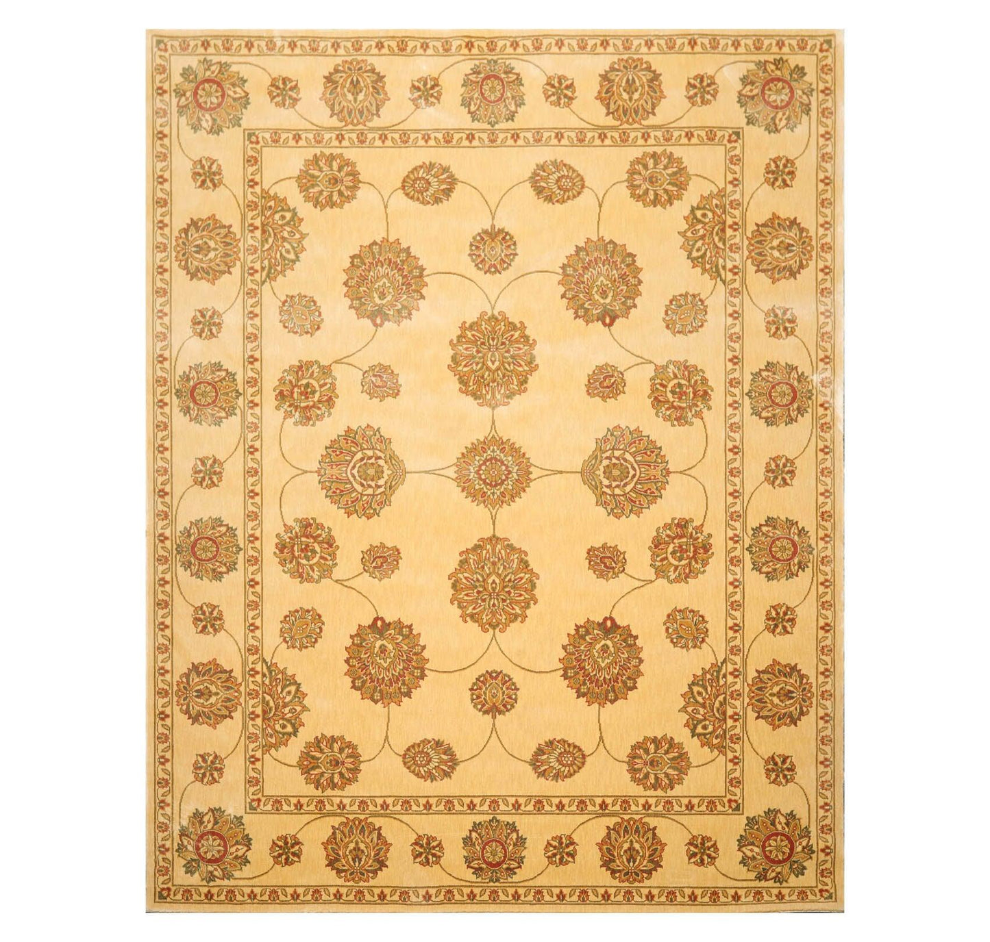 7'6" x 9'6" Machine Made 100% Wool Oriental Area Rug Champagne, Green-0