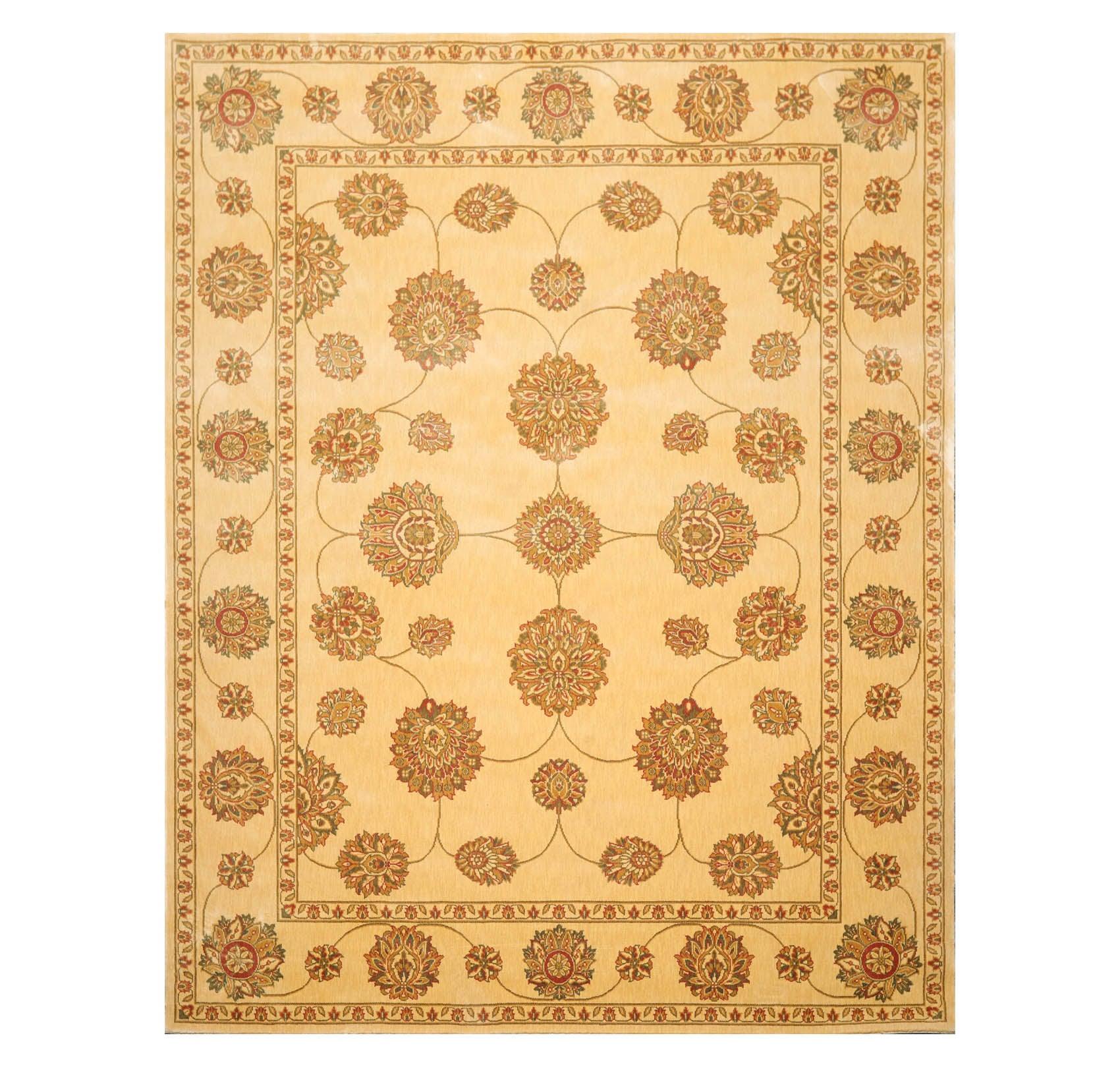 7'6" x 9'6" Machine Made 100% Wool Oriental Area Rug Champagne, Green-0