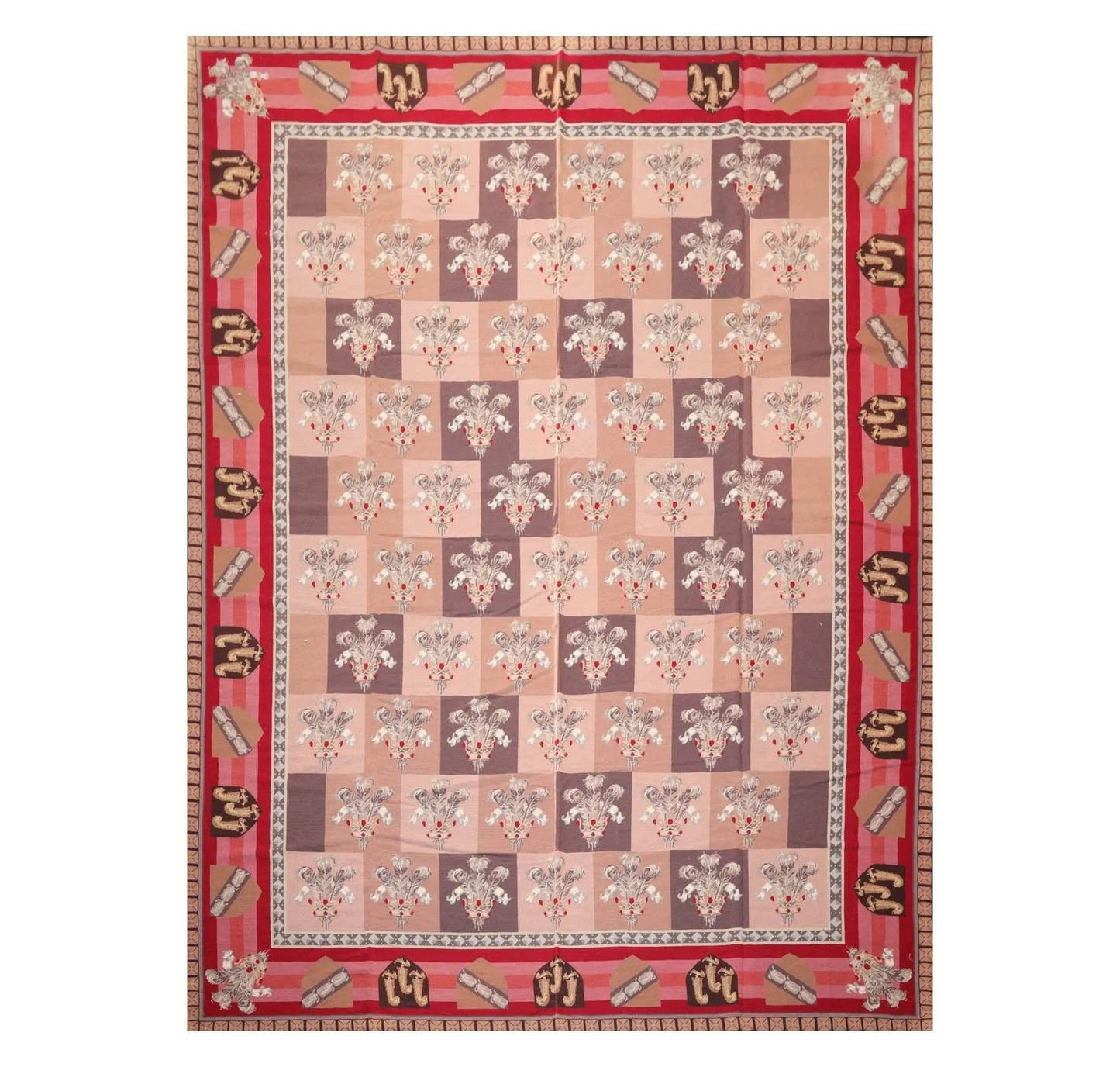 9' x 12' Hand Woven Wool French Aubusson Flatweave Area Rug Rose-0