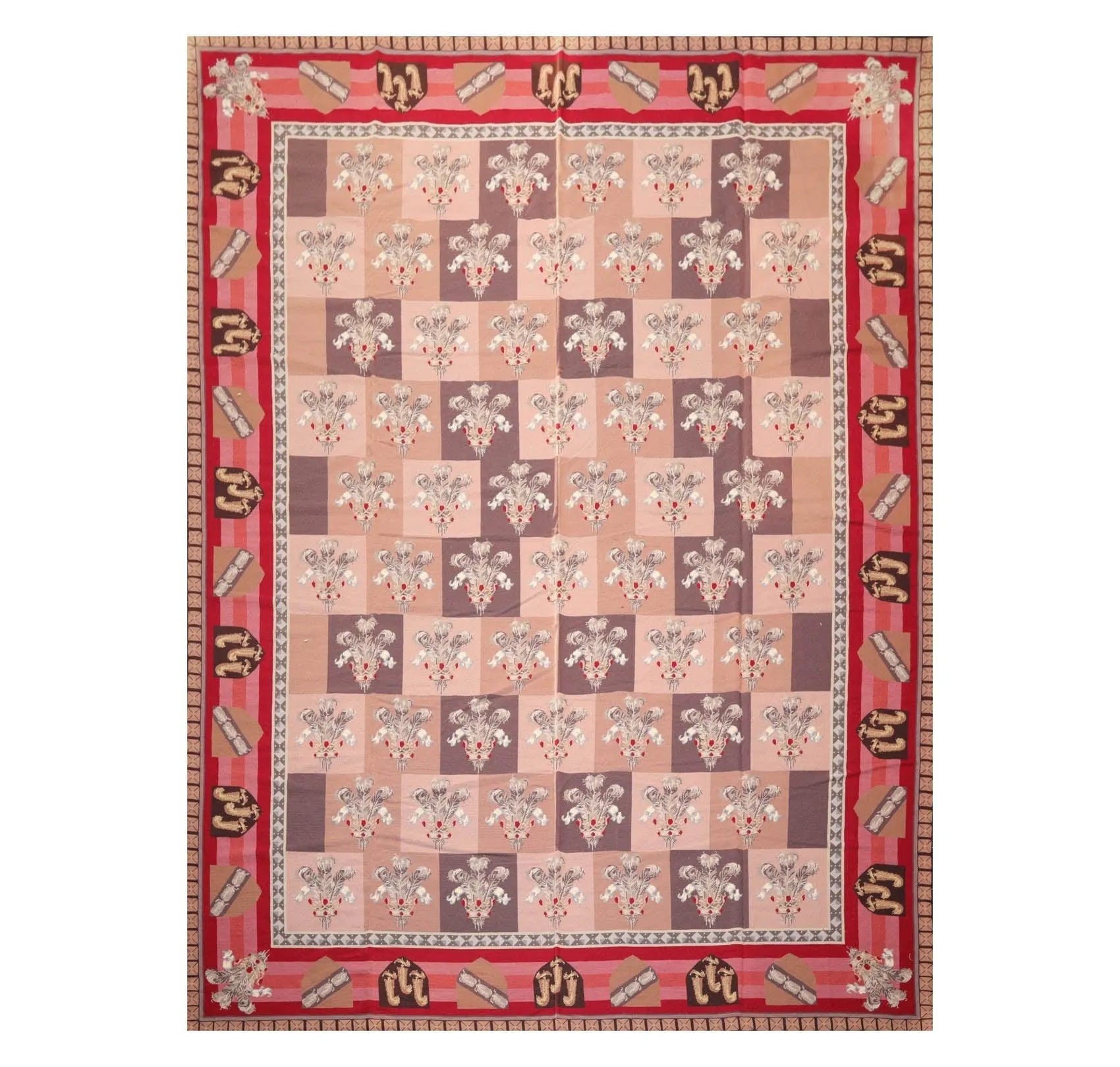 9' x 12' Hand Woven Wool French Aubusson Flatweave Area Rug Rose-0