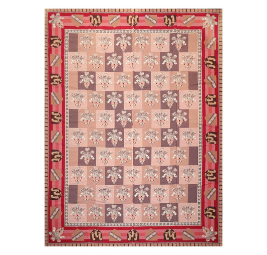 9' x 12' Hand Woven Wool French Aubusson Flatweave Area Rug Rose-0