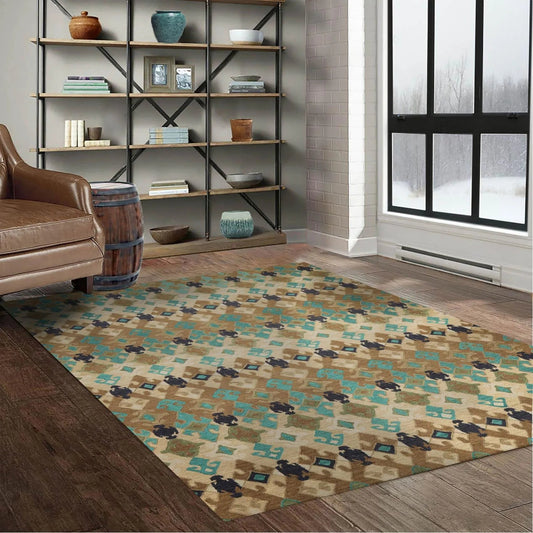 Multi Sizes Handmade 100% Wool Modern Loop & Cut Pile Area Rug Beige-0