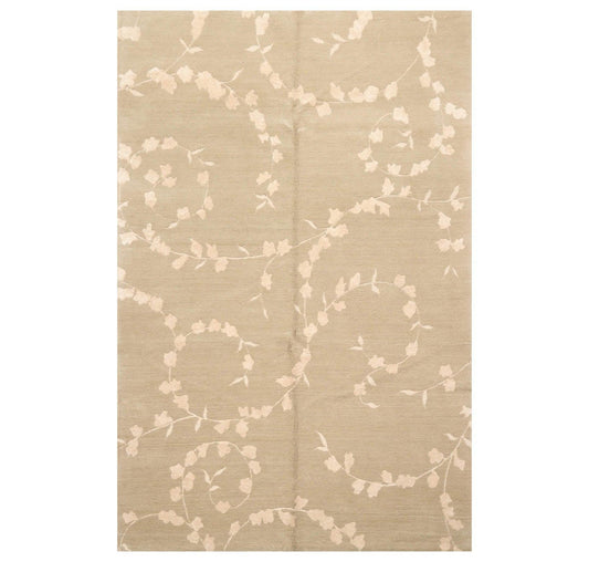 5'7"x8'6" Auth. Hand Knotted Tibetan Wool Silk Dove Cottonwood Area Rug-0