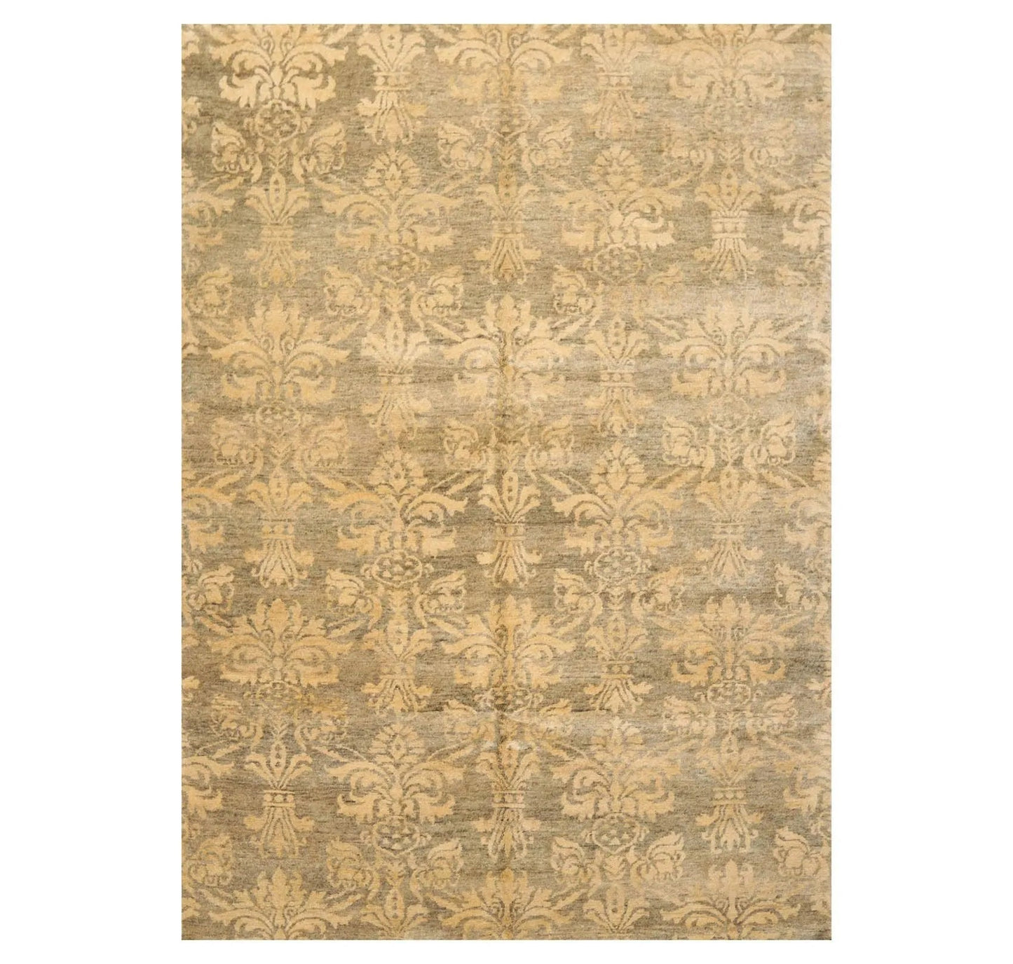 6'1'' x 8'7'' Hand Knotted 100% New Zealand Wool Damask Antique Finish Area Rug-0