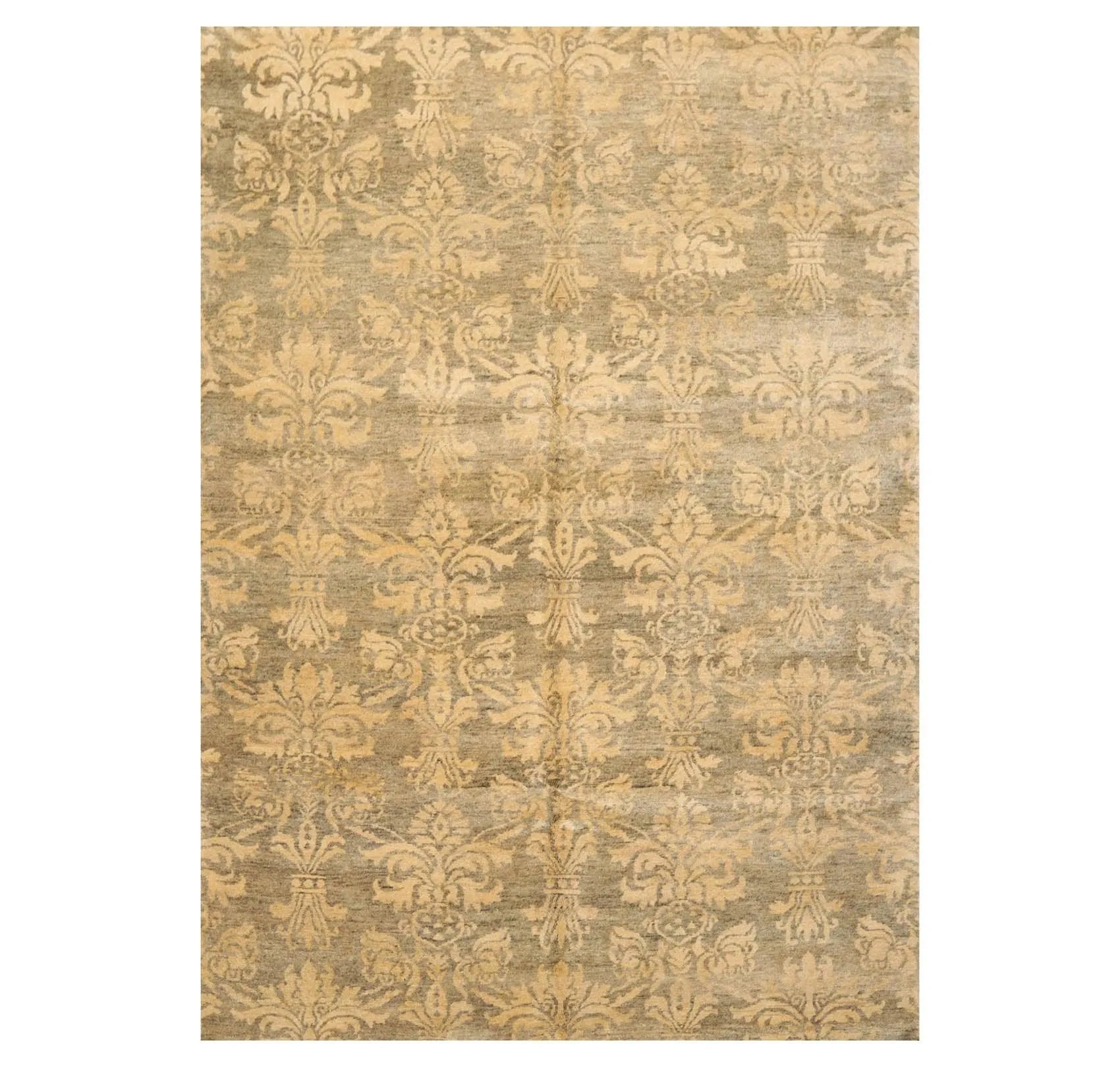 6'1'' x 8'7'' Hand Knotted 100% New Zealand Wool Damask Antique Finish Area Rug-0