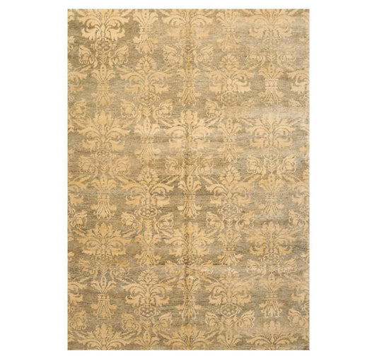 6'1'' x 8'7'' Hand Knotted 100% New Zealand Wool Damask Antique Finish Area Rug-0